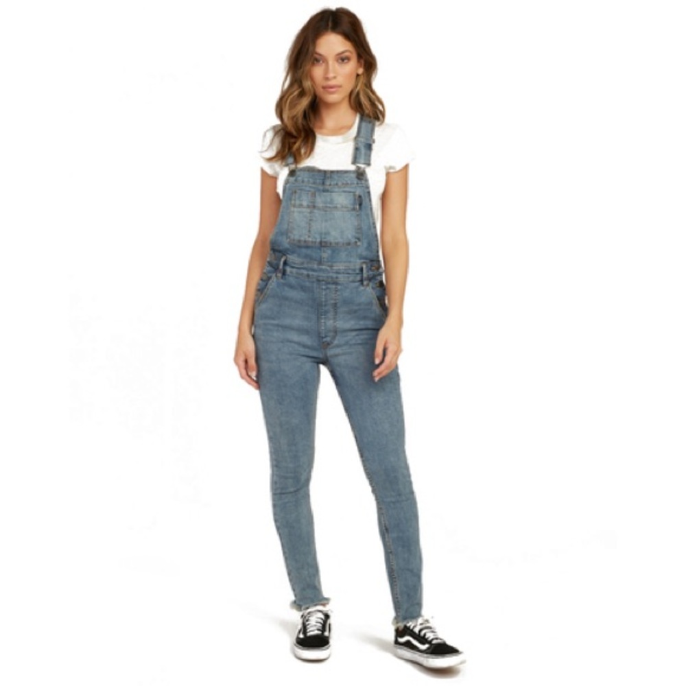 RVCA Skinny Foss Blue Denim Overalls Size 28